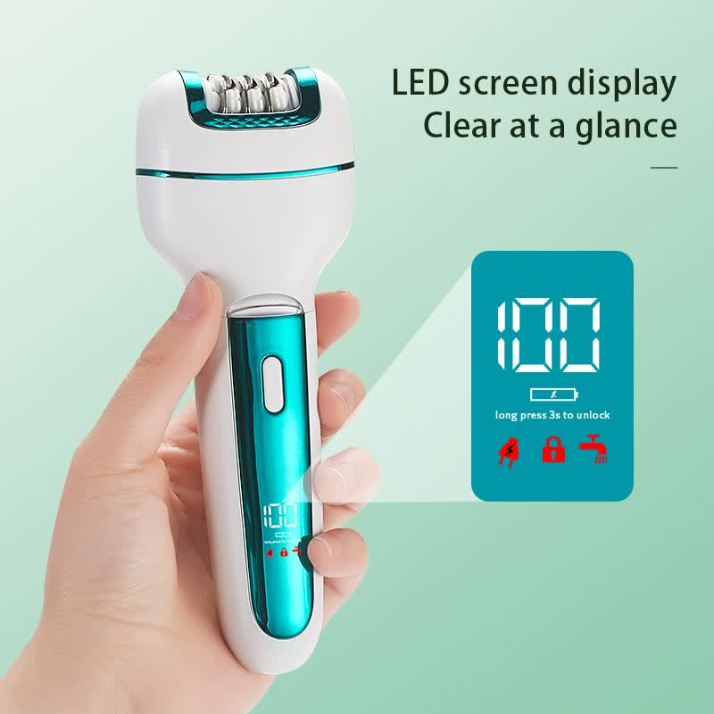 3-in-1 Ladies Electric Epilator, Shaver & Callus Remover with LED Display - Rechargeable & Waterproof(Gray)
