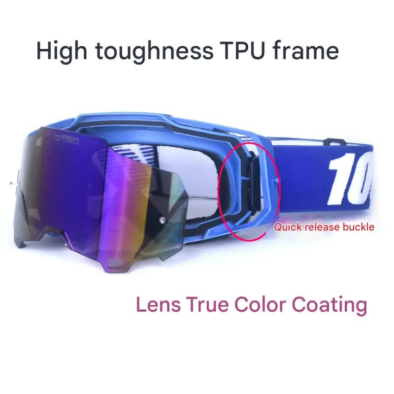 Professional Motocross & Ski Goggles - HiPER Lens, TPU Frame(Black frame with yellow belt and red lens)