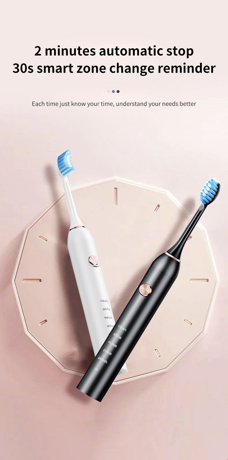 Professional Sonic Electric Toothbrush - 5 Modes, 40000 VPM, 180-Day Battery, IPX7 Waterproof with 4 Brush Heads(pink)
