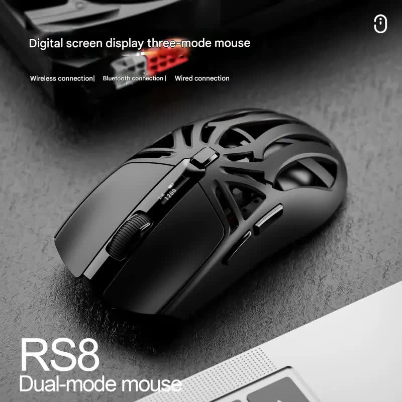 Tri-Mode Wireless Gaming Mouse - 1KHz Polling, 10000 DPI, Digital Display, Lightweight 73g(Black)