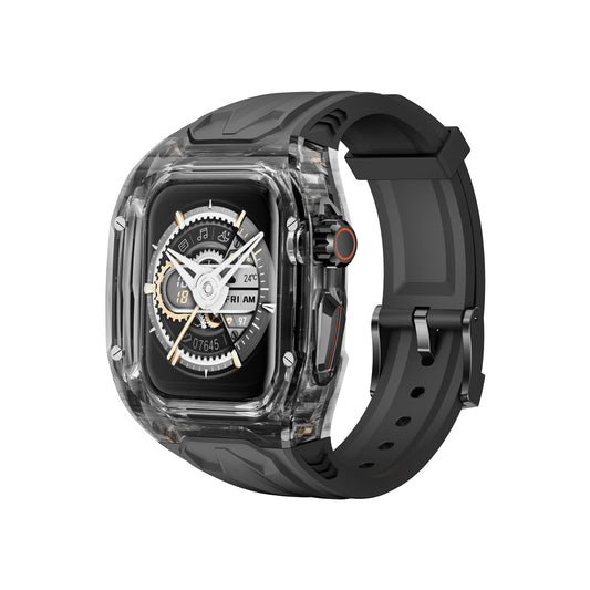 Transparent PC+TPU Sports Watch Strap & Case for Smart Watch - Raised Edge Protection, Wireless Charging Compatible(Black transparent black)