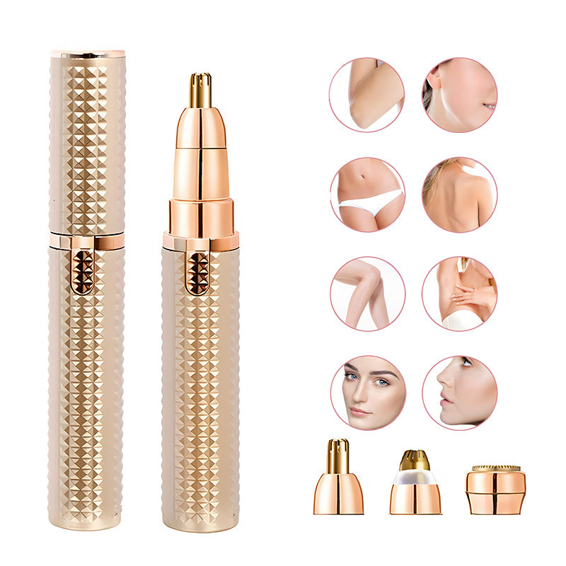 3-in-1 Rechargeable Electric Trimmer for Women - Nose, Eyebrow & Facial Hair Remover with Washable Heads & LED Light(black)