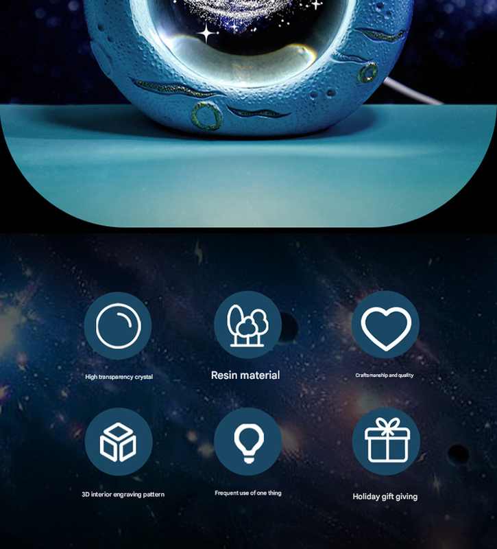 Celestial Ring LED Crystal Ball Lamp - 3D Engraving, Unique Gift (Solar system)
