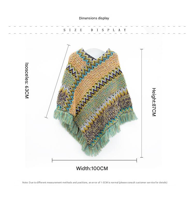 Light yellow-green Lightweight Chevron Knit Poncho for Women - Elegant Fringed Shawl Wrap