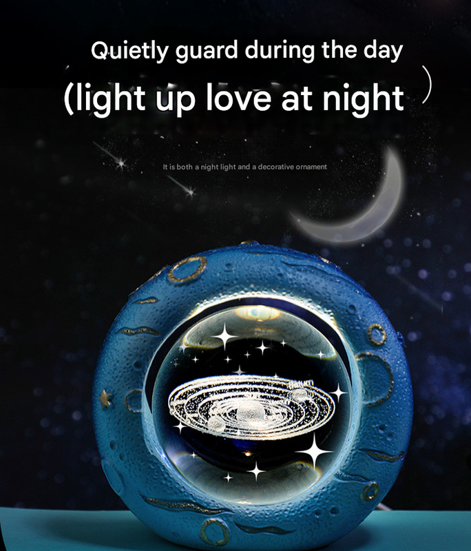 Celestial Ring LED Crystal Ball Lamp - 3D Engraving, Unique Gift (Traveling in the Starry Sky)
