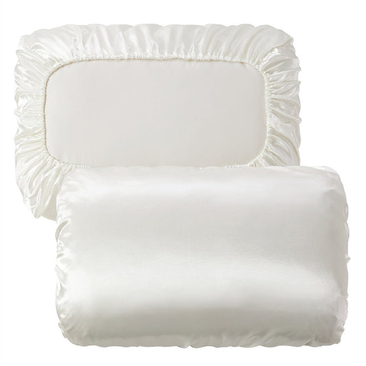 Beige Silky Satin Pillowcase Pair - Smooth for Hair & Skin, Elastic Fitted (46x90+16cm)