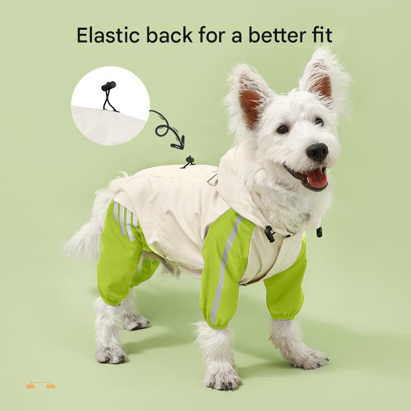 Colorblock (White Purple) Dog Raincoat - Waterproof with Hood and Reflective Strips (Size L)