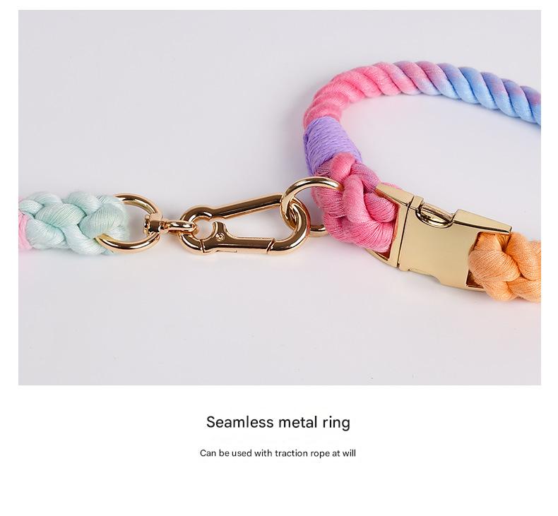 Handmade Rope Dog Collar and Leash Set - Colorful Woven Cotton Cotton (Mint green - Size S)