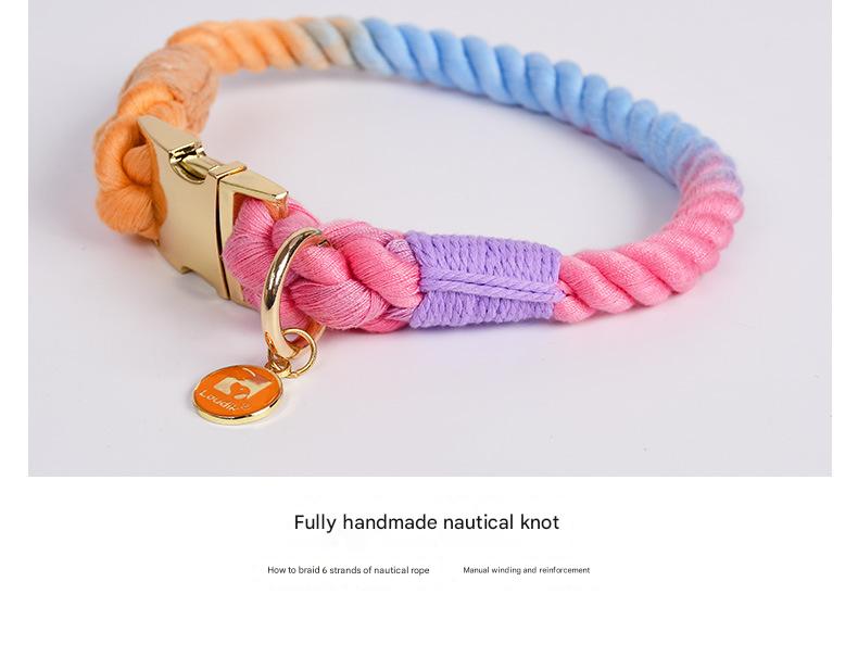 Handmade Rope Dog Collar and Leash Set - Colorful Woven Cotton Cotton (Sky blue - Size S)