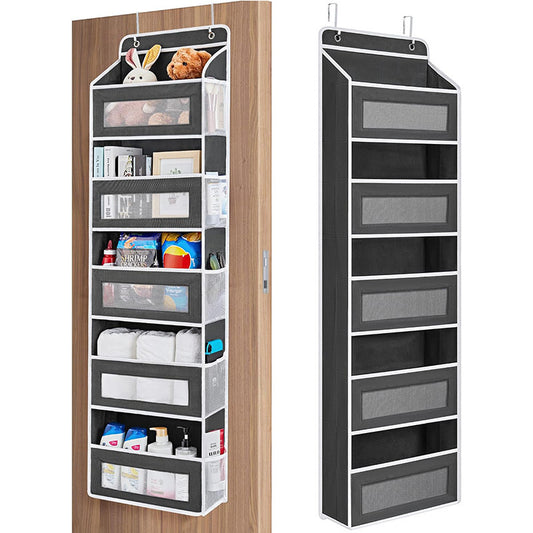 Black Heavy Duty 5-Tier Over-The-Door Hanging Organizer - Space-Saving Storage with Clear Windows & Mesh Pockets