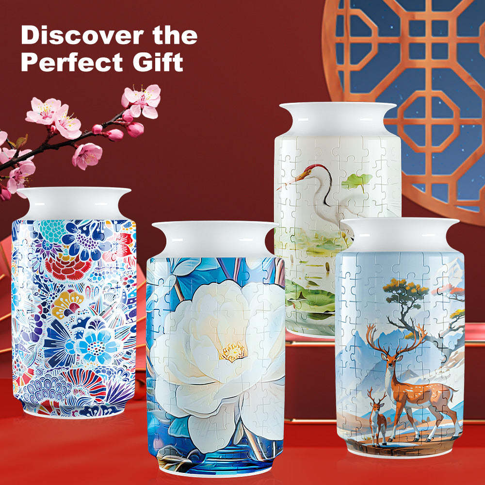 Colorful Style 3 DIY 3D Puzzle Vase - Creative Jigsaw Flower Holder with Waterproof Liner - Decorative Home Accent & Unique Gift