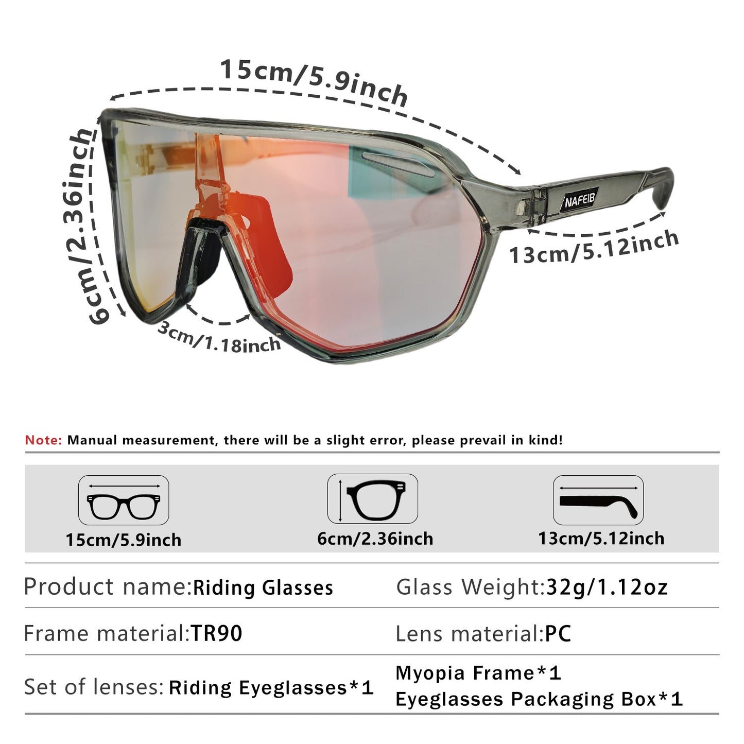 Grey frame and photochromic Grey lenses Photochromic Cycling Sunglasses - Lightweight TR90 Frame, HD Vision for Road Biking & Running