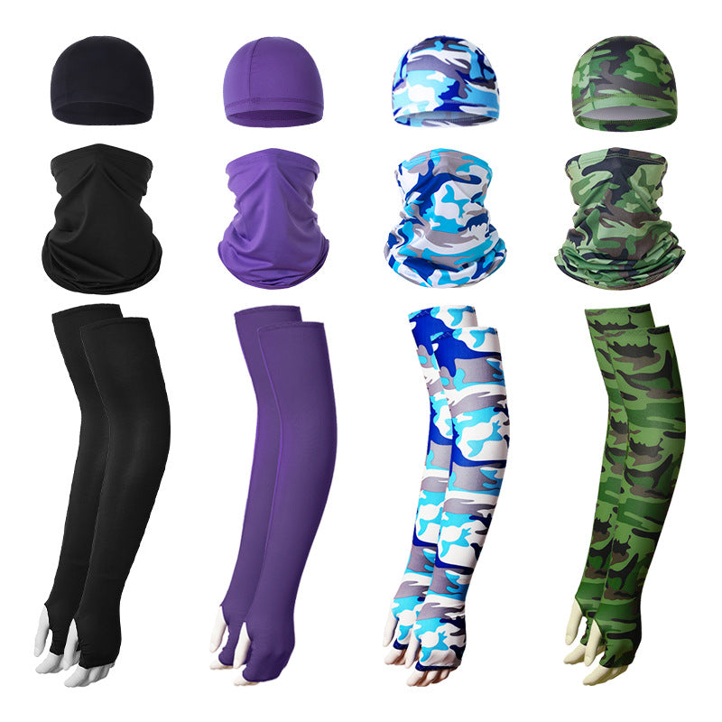 2 Sets Bright Blue Cooling UV Protection Set - 2 Skull Cap, 2 Neck Gaiter & 4 Arm Sleeves for Outdoor Sports