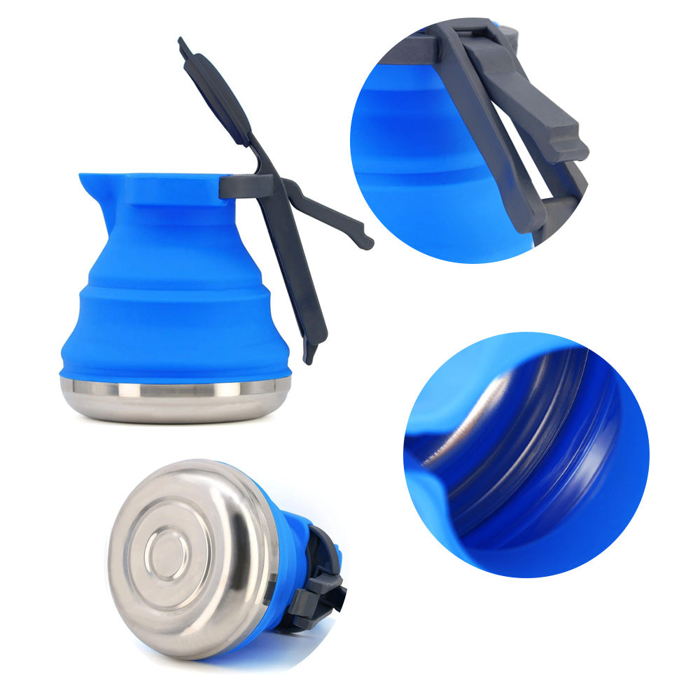 Light Green 1.5L Collapsible Silicone Camping Kettle - Portable Foldable Travel Water Boiler, Stainless Steel Base
