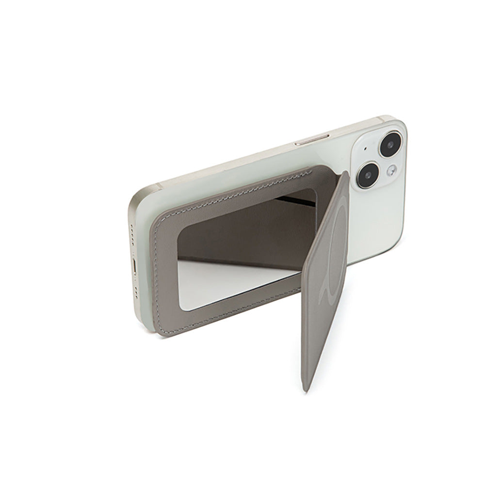 Black Chic MagSafe Wallet with Mirror & Stand - PU Leather Card Holder for iPhone 12-16 Series