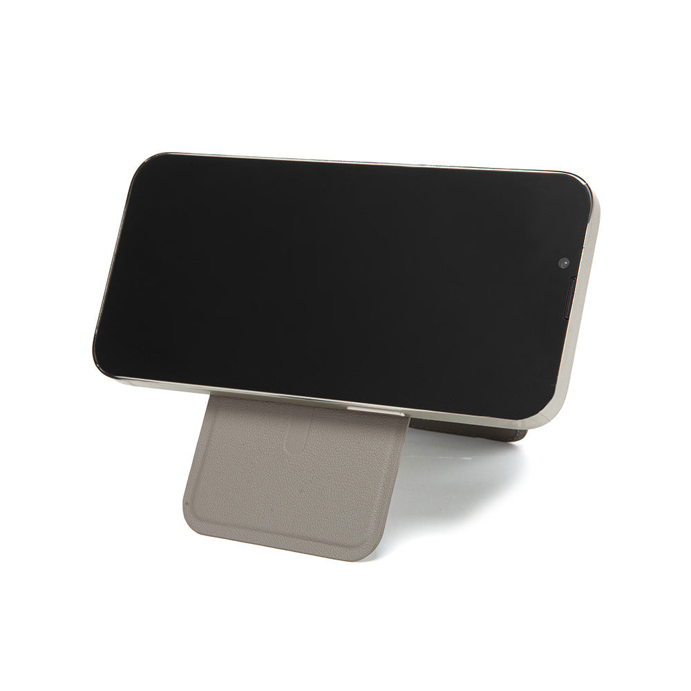 Grey Chic MagSafe Wallet with Mirror & Stand - PU Leather Card Holder for iPhone 12-16 Series