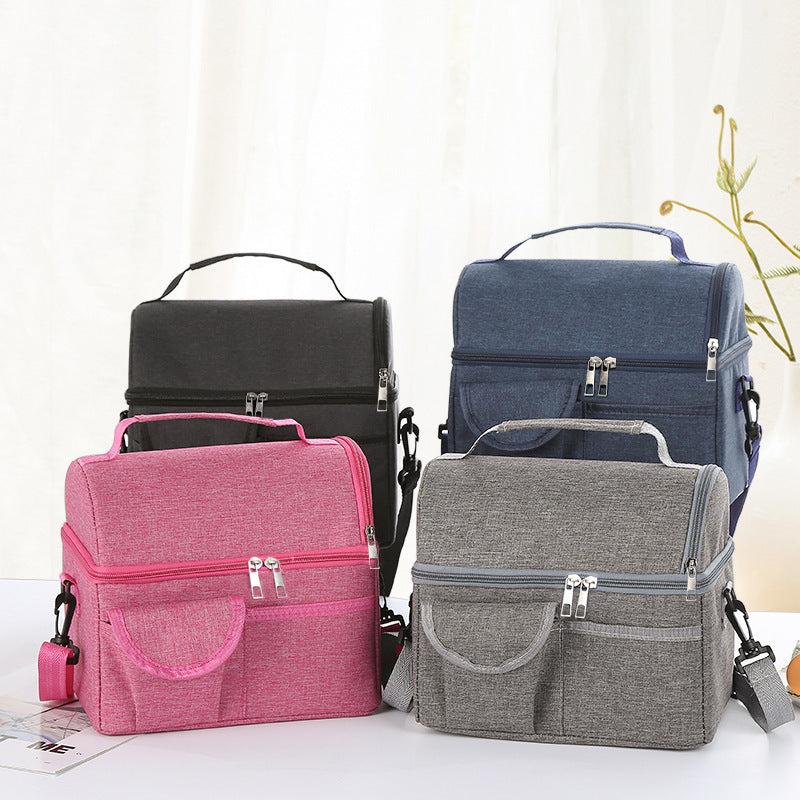 2 Pcs Blue Premium Double Layer Insulated Lunch Bag - 8.4L Thermal Cooler Tote with Shoulder Strap