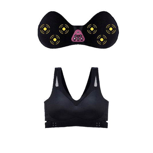 Size XXL Black Wireless Electric Breast Massager Bra - 5 Modes Vibration & 3 Heat Levels for Lifting Comfort & Wellness