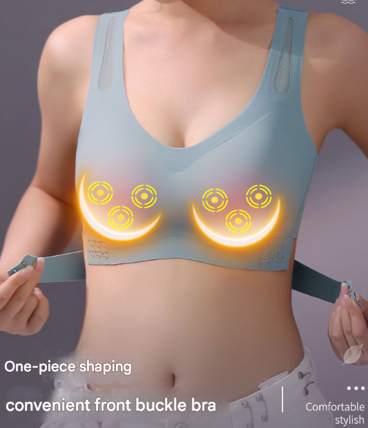 Size L Blue Wireless Electric Breast Massager Bra - 5 Modes Vibration & 3 Heat Levels for Lifting Comfort & Wellness
