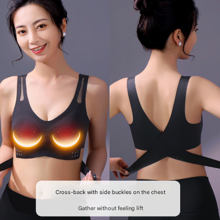 Size XL Blue Wireless Electric Breast Massager Bra - 5 Modes Vibration & 3 Heat Levels for Lifting Comfort & Wellness