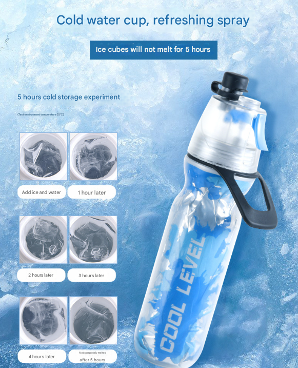Yellow 500ML Insulated Sports Water Bottle with Cooling Mist - Triple-Layer Design Keeps Drinks Cold for Hours - Portable PE Misting Bottle