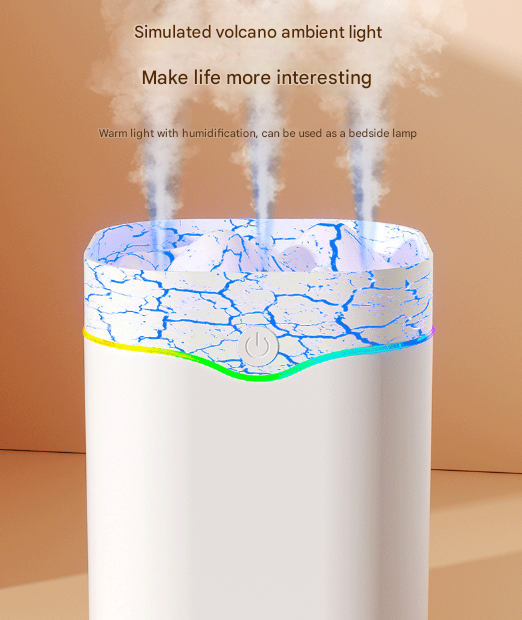 Green Volcano Style 2L Cool Mist Humidifier - Triple Nozzle with RGB LED & Quiet Operation