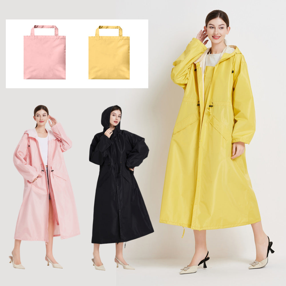 Size XL Green Women's Chic Lightweight Waterproof Raincoat - Long Hooded Packable Rain Jacket with Pouch