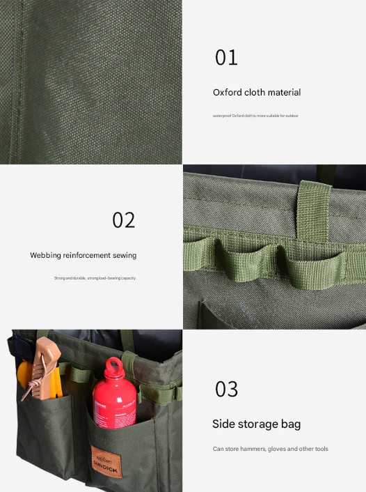 Black Camouflage Heavy Duty Foldable Outdoor Camping Storage Box - Oxford Cloth Collapsible Gear Organizer Tote with Pockets