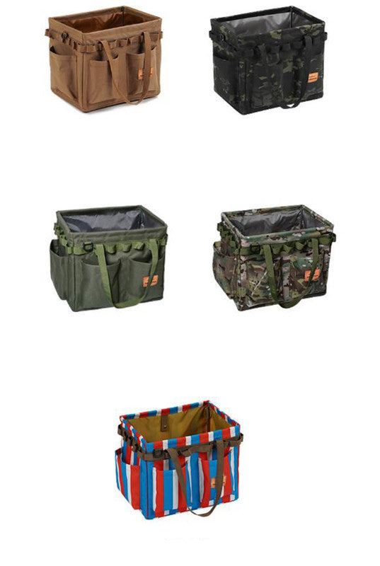 Green Heavy Duty Foldable Outdoor Camping Storage Box - Oxford Cloth Collapsible Gear Organizer Tote with Pockets