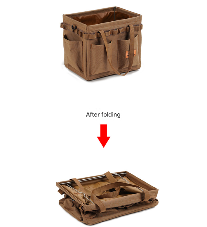 Red,Blue and White Stripes Heavy Duty Foldable Outdoor Camping Storage Box - Oxford Cloth Collapsible Gear Organizer Tote with Pockets