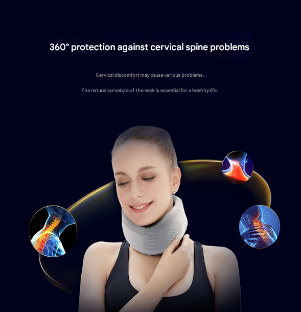 Size L Grey Ergonomic Neck Support Brace - Soft Cervical Collar for Posture Correction and Pain Relief