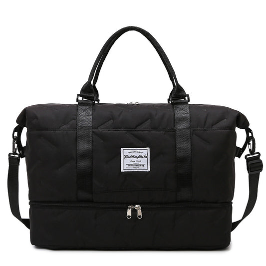 Black Stylish Quilted Duffel Bag for Travel & Gym - Large Capacity Weekender with Shoe Compartment and Wet Pocket