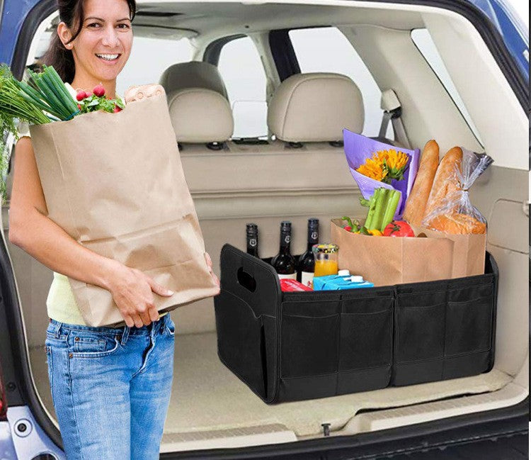Red and Black Heavy Duty Collapsible Car Boot Organiser - Large 65L Waterproof Trunk Storage Box with Compartments for SUV & Car