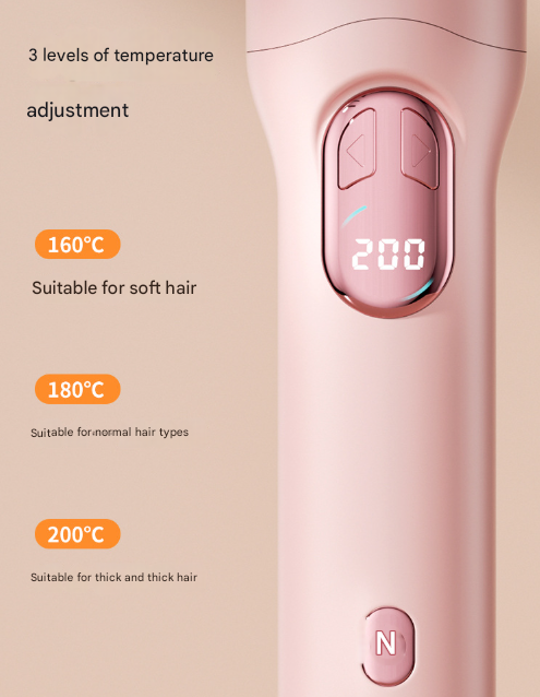 Black Portable Cordless Hair Curler - USB-C Rechargeable Automatic Hair Waver with Ceramic Barrel & Anti-Scald Design