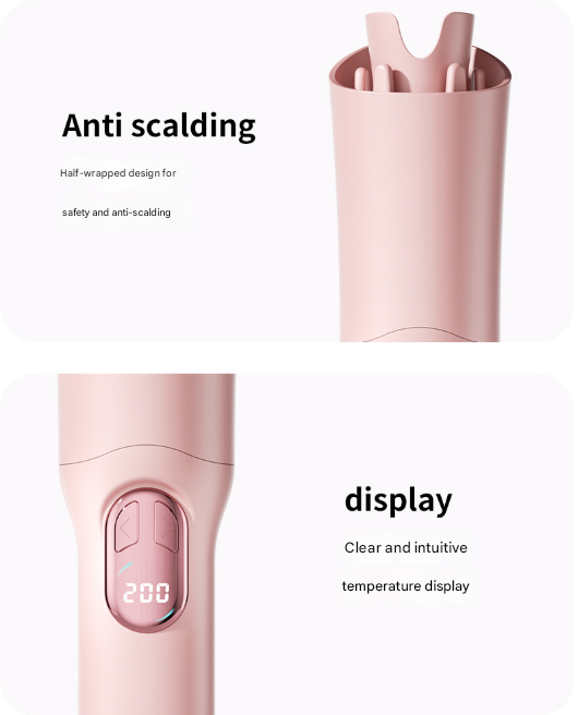 Black Portable Cordless Hair Curler - USB-C Rechargeable Automatic Hair Waver with Ceramic Barrel & Anti-Scald Design