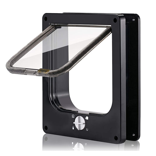 Size XL Black 4-Way Locking Pet Flap Door for Cats and Small Dogs - Weatherproof Magnetic Cat Door
