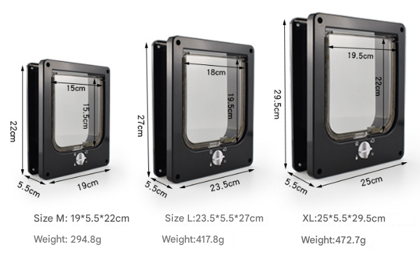 Size M Black 4-Way Locking Pet Flap Door for Cats and Small Dogs - Weatherproof Magnetic Cat Door