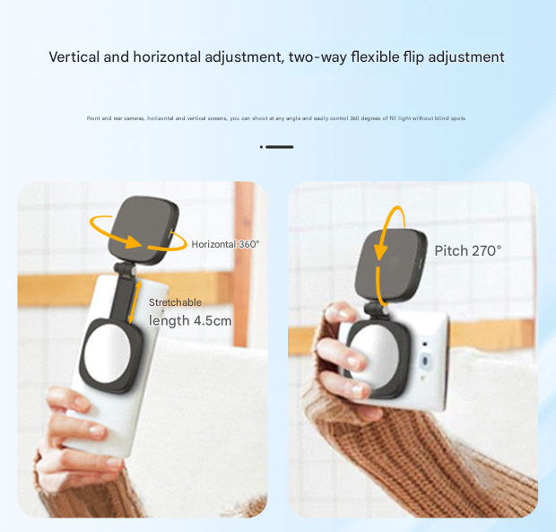 White Magnetic Foldable Selfie Light with Mirror - Rechargeable LED Fill Light for iPhone & Android Vlogging(Mobile phone is a shooting prop and is not included)