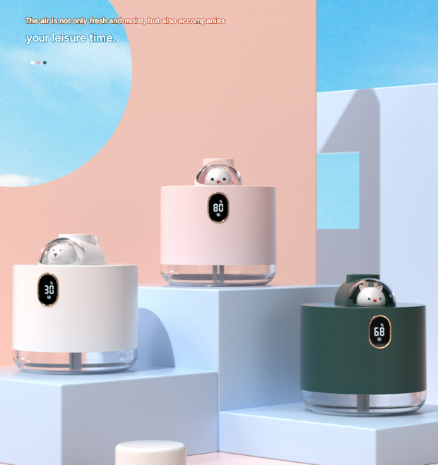 Pink Adorable Space Capsule Humidifier - Portable USB Cool Mist Maker with LED Display & Ambient Night Light