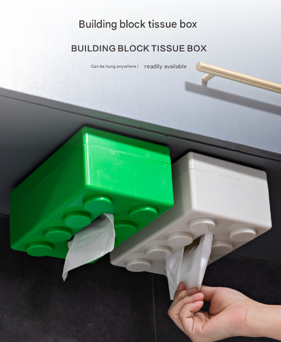 Black 2 Pcs Creative Building Block Tissue Box Holder - Wall-Mounted & Desktop Dispenser for Bathroom, Kids Room & Office Decor