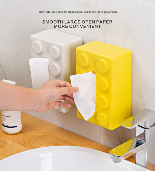 Black 2 Pcs Creative Building Block Tissue Box Holder - Wall-Mounted & Desktop Dispenser for Bathroom, Kids Room & Office Decor