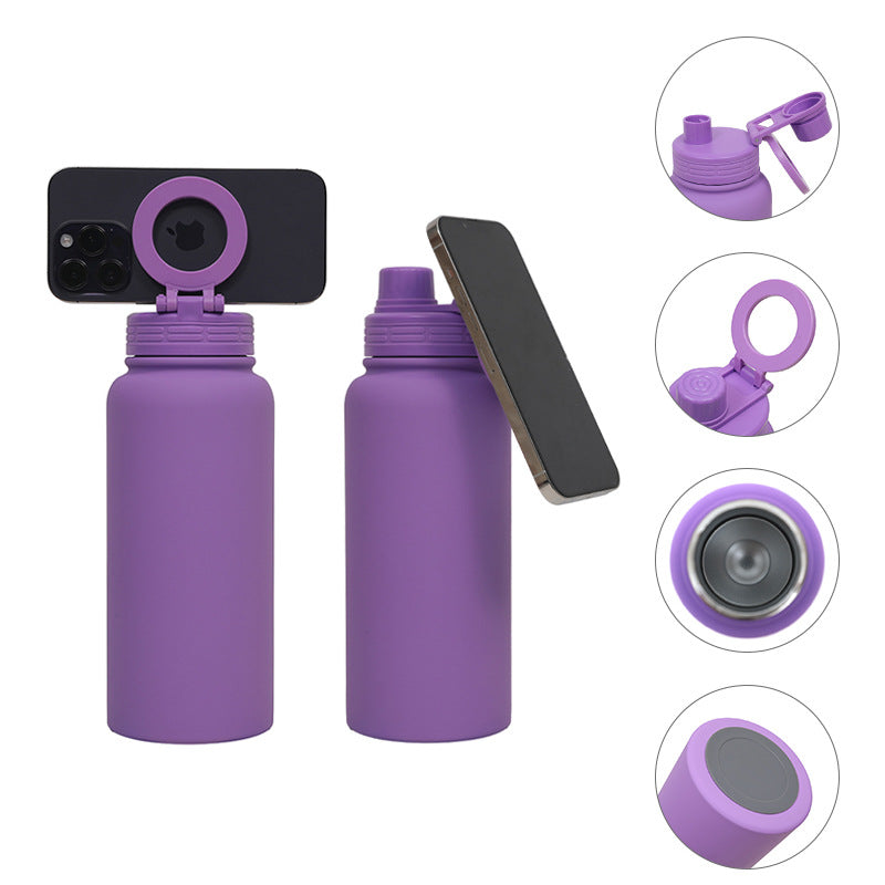 Green Premium 35oz Stainless Steel Insulated Sports Bottle with Magnetic Phone Holder Lid