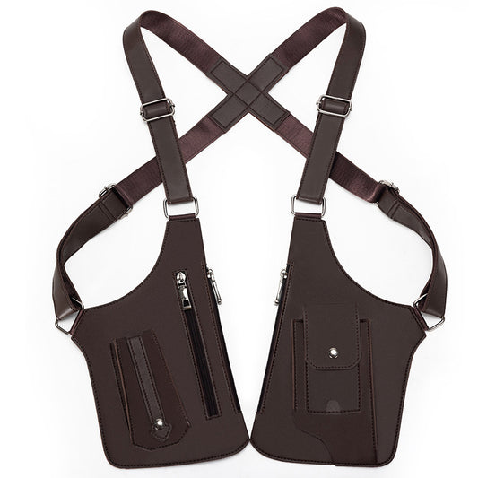 Brown Tactical Underarm Shoulder Holster Bag - Anti-Theft Double Pouch Vest Pack for Men