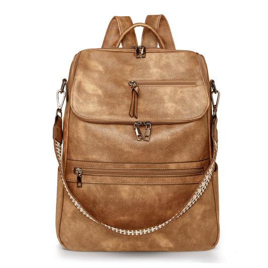 Yellow Stylish Anti-Theft Backpack for Women - Vintage PU Leather Convertible Rucksack & Shoulder Bag