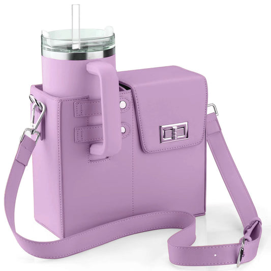 Purple Portable Insulated Water Bottle Carrier Bag with Adjustable Shoulder Strap - Crossbody Drink Holder for Outdoor Activities