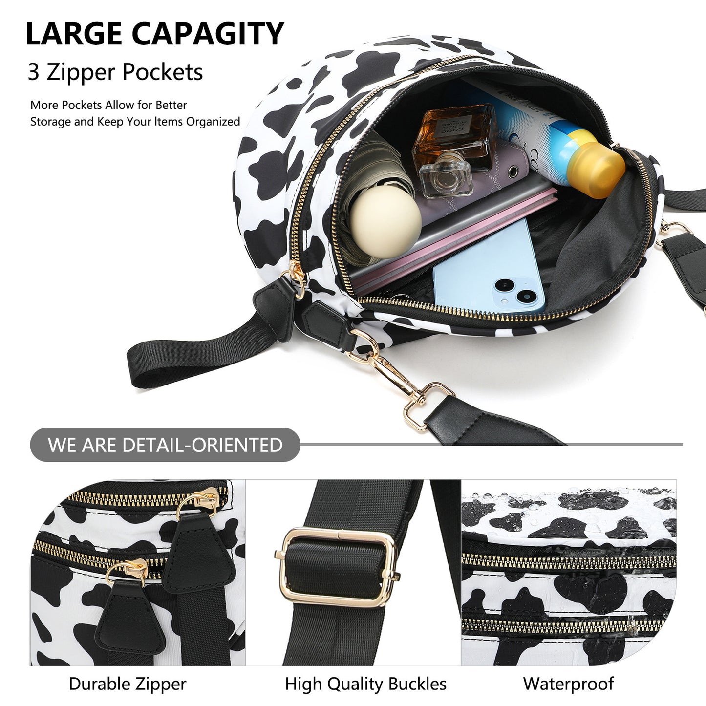 Blue Checkered Trendy Sling Bag - Women's Crescent Crossbody Purse with Wide Adjustable Strap