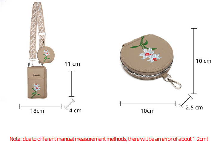 Brown Chic Floral Embroidered 2-in-1 Crossbody Phone Bag with Coin Purse
