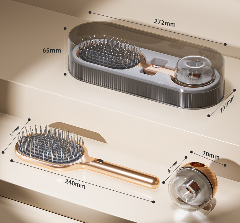 White Premium Self-Cleaning Hair Brush Set with Stand - Anti-Static Detangling & Scalp Massage Paddle Brush