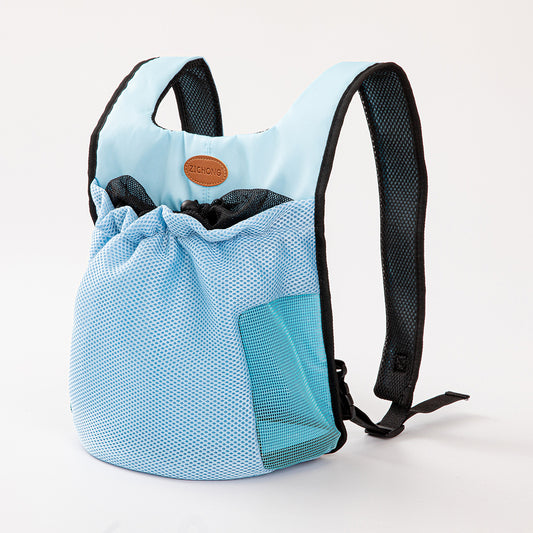 L Blue Hands-Free Pet Carrier Backpack for Small Dogs & Cats - Breathable Chest Pack for Outdoor Travel & Hiking