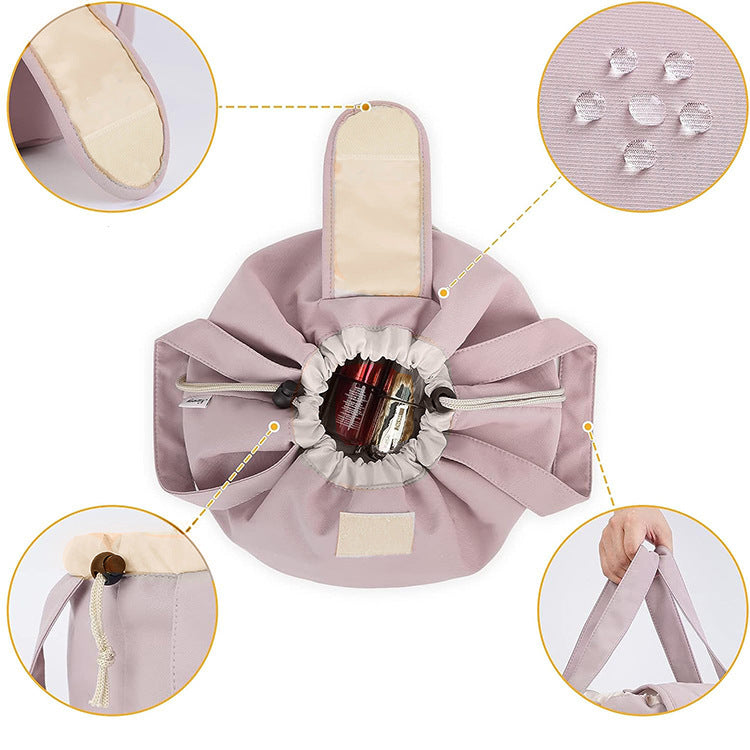 Pink New Large Capacity Portable Drawstring Makeup Bag - Travel Toiletry Bag with Fashionable Cosmetic Brush Storage